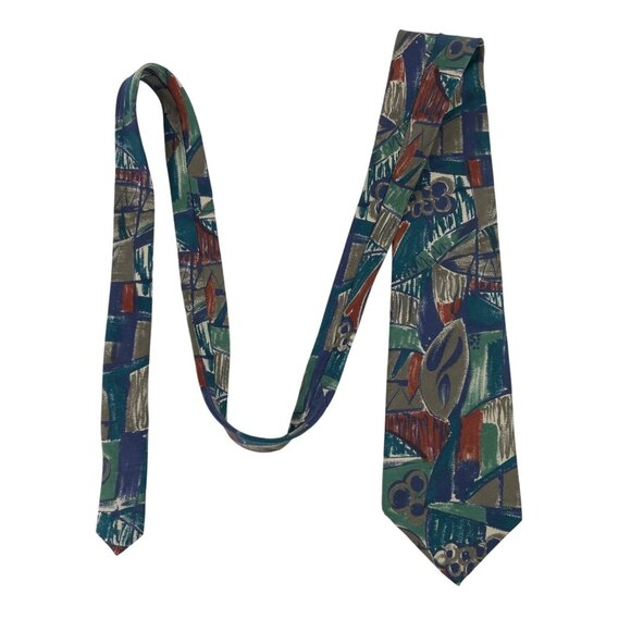 Vintage Manzoni Colorful Abstract Print 100% Silk Mens Tie Necktie - Picture 6 of 6